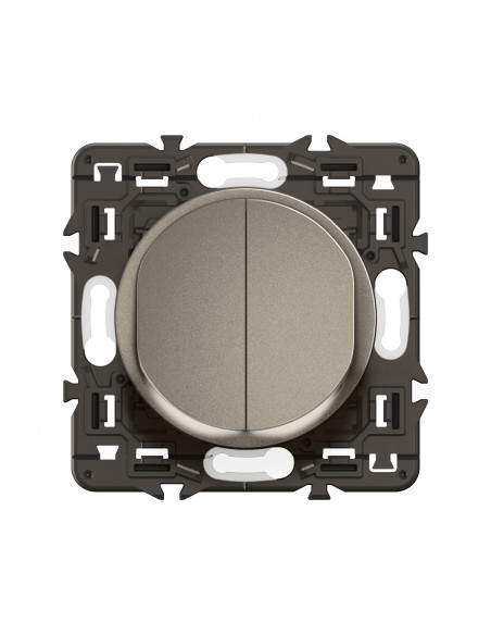 Double interrupteur lumineux Céliane 10AX enjoliveur Titanium, support et voyant LEGRAND CY3001
