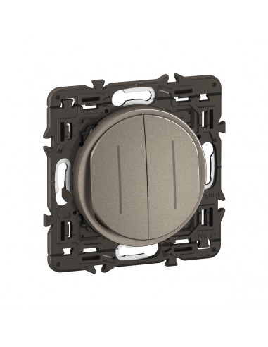 Double interrupteur témoin Céliane 10AX enjoliveur Titanium, support et voyant LEGRAND CY4001