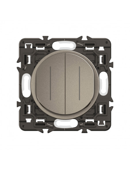 Double interrupteur témoin Céliane 10AX enjoliveur Titanium, support et voyant LEGRAND CY4001