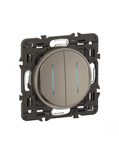 Double interrupteur témoin Céliane 10AX enjoliveur Titanium, support et voyant LEGRAND CY4001