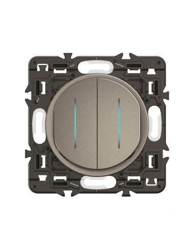 Double interrupteur témoin Céliane 10AX enjoliveur Titanium, support et voyant LEGRAND CY4001