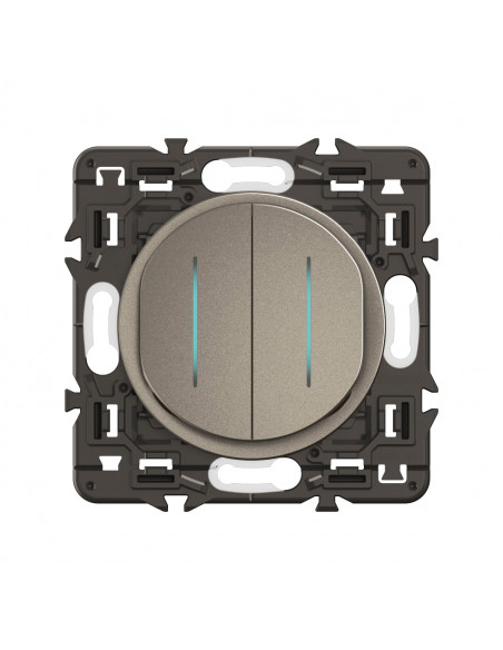 Double interrupteur témoin Céliane 10AX enjoliveur Titanium, support et voyant LEGRAND CY4001