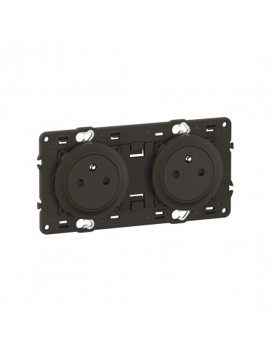 Double prise 2P+T Surface Céliane précâblée enjoliveurs Noir et support LEGRAND CZ0112