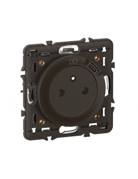 Prise 2P+T avec prise USB Type-C 7,5W Céliane enjoliveur Noir et support LEGRAND CZ0140