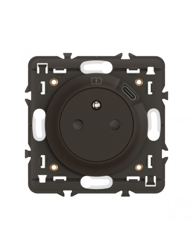 Prise 2P+T avec prise USB Type-C 7,5W Céliane enjoliveur Noir et support LEGRAND CZ0140