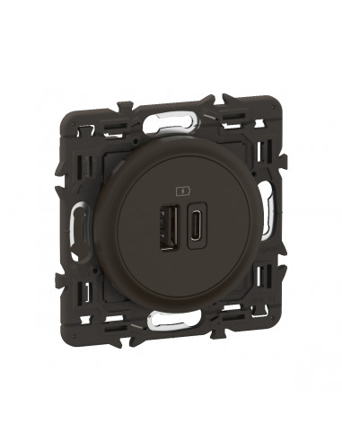 Prise 2 USB Céliane 15W Type-A+C enjoliveur Noir et support LEGRAND CZ0153