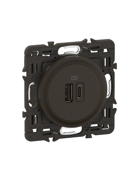 Prise 2 USB Céliane 15W Type-A+C enjoliveur Noir et support LEGRAND CZ0153