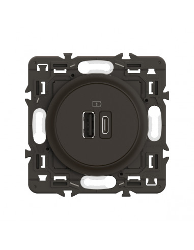 Prise 2 USB Céliane 15W Type-A+C enjoliveur Noir et support LEGRAND CZ0153