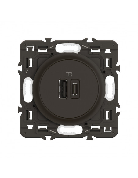 Prise 2 USB Céliane 15W Type-A+C enjoliveur Noir et support LEGRAND CZ0153