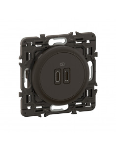 Prise 2 USB Céliane 20W Power Delivery Type-C+C enjoliveur Noir et support LEGRAND CZ0154
