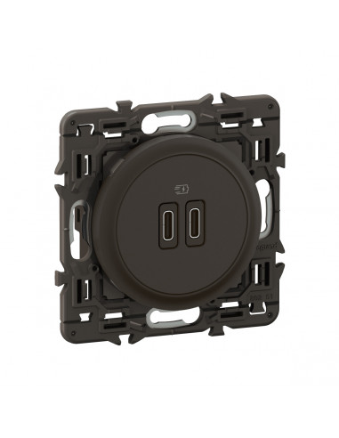 Prise 2 USB Céliane 20W Power Delivery Type-C+C enjoliveur Noir et support LEGRAND CZ0154