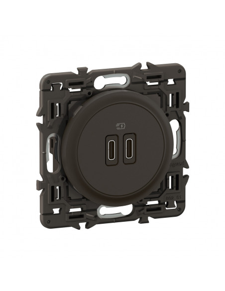 Prise 2 USB Céliane 20W Power Delivery Type-C+C enjoliveur Noir et support LEGRAND CZ0154