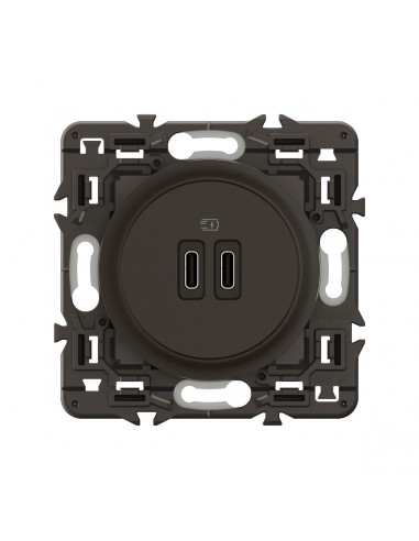 Prise 2 USB Céliane 20W Power Delivery Type-C+C enjoliveur Noir et support LEGRAND CZ0154