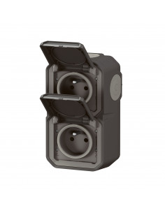 Double prise de courant verticale avec volet Plexo complet saillie anthracite LEGRAND 070065