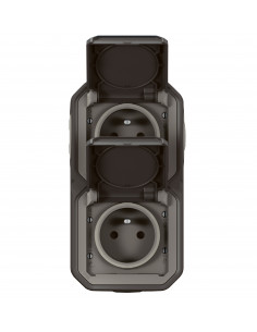 Double prise de courant verticale avec volet Plexo complet saillie anthracite LEGRAND 070065 2