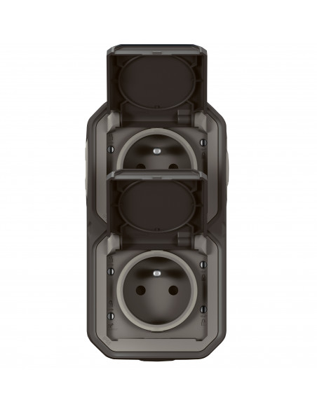 Double prise de courant verticale avec volet Plexo complet saillie anthracite LEGRAND 070065