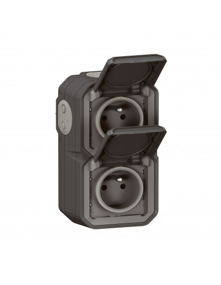 Double prise de courant verticale avec volet Plexo complet saillie anthracite LEGRAND 070065
