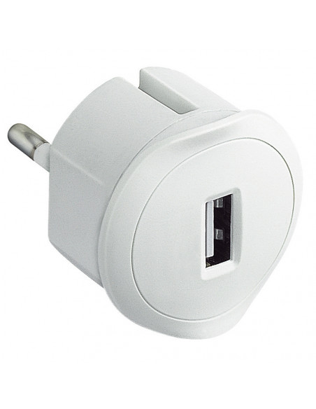 Prise USB 5V 1,5A maximum avec fiche 2 Pôles 10A et encombrement réduit blanche LEGRAND 050680