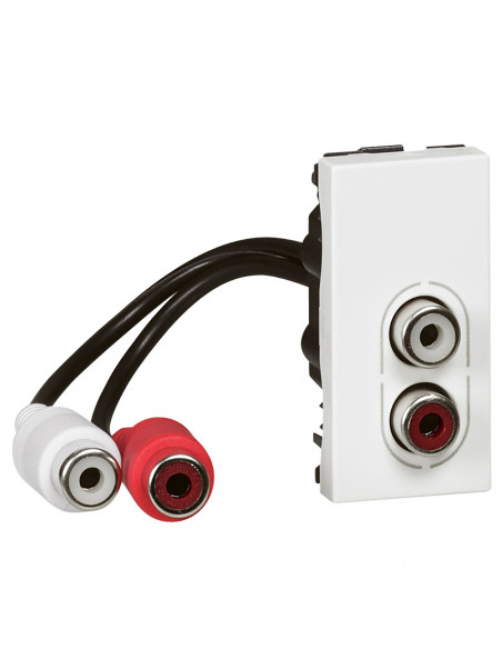 Prise 2 RCA femelle préconnectorisée Mosaic 1 module pour liaison audio stéréo blanc LEGRAND 078747