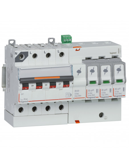 Parafoudre avec protection de court-cicuit intégrée typeT2 Imax 20kA 3P+N 320V 8 modules LEGRAND 412211