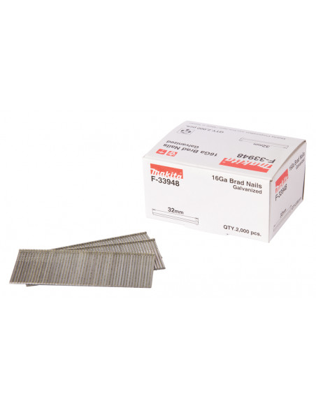 Clous brads T 16 Ga galvanisés pour cloueurs (GF600, DBN600, SKN16, NT65A, IM65) GF600 MAKITA F-33948