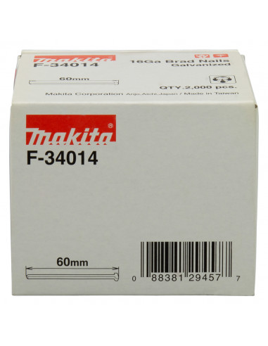 2000 Clous brads T 16 Ga galvanisés pour cloueurs (GF600, DBN600, DBN601, SKN16, NT65A, IM65) MAKITA F-34014