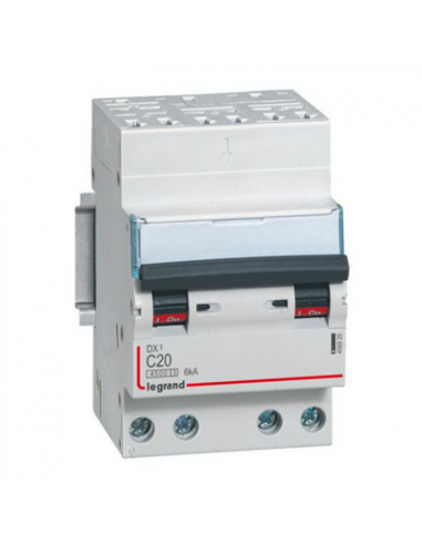 Disjoncteur DX³4500 6kA Tétrapolaire 400V 20A courbe C 3 modules LEGRAND 406920