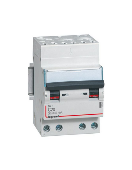 Disjoncteur DX³4500 6kA Tétrapolaire 400V 20A courbe C 3 modules LEGRAND 406920
