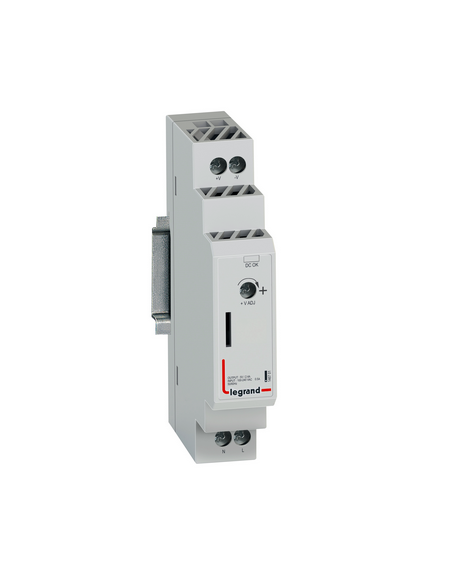 Alimentation modulaire à découpage monophasée entrée 100V à 240V et sortie 5V Continue 12W 2,4A 1 module LEGRAND 146701