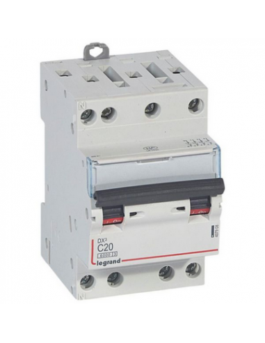 Disjoncteur DX3 4 pôles 400V Courbe C 20A 6000A 3 Modules LEGRAND 407908