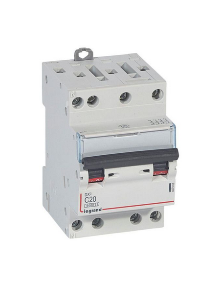 Disjoncteur DX3 4 pôles 400V Courbe C 20A 6000A 3 Modules LEGRAND 407908