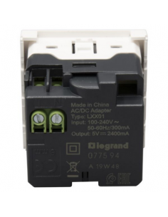 Alimentation USB 230 V / 5 V 2 ports 2 modules blanc LEGRAND Mosaic 077594 2