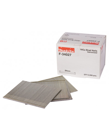 2000 Clous brads T 16 Ga galvanisés 64 mm pour cloueurs (GF600, DBN600, SKN16, NT65A, IM65) MAKITA F-34027
