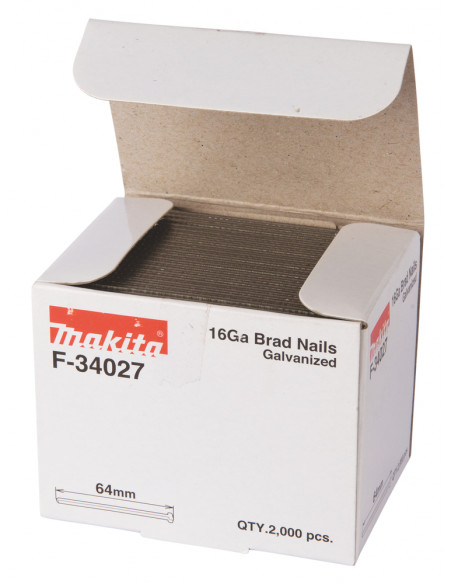 2000 Clous brads T 16 Ga galvanisés 64 mm pour cloueurs (GF600, DBN600, SKN16, NT65A, IM65) MAKITA F-34027