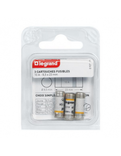 3  Cartouches fusibles pour porte-fusibles sans témoin 8,5x23mm 10A LEGRAND 092911