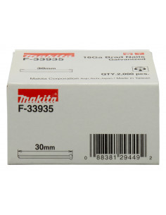 2000 Clous brads T 16 Ga galvanisés 30mm pour cloueurs (GF600, DBN600, SKN16, NT65A, IM65) MAKITA F-33935