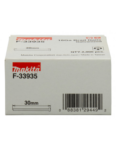 2000 Clous brads T 16 Ga galvanisés 30mm pour cloueurs (GF600, DBN600, SKN16, NT65A, IM65) MAKITA F-33935