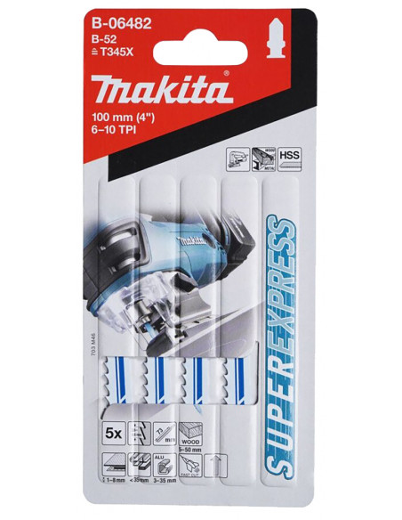 Lame S-EXPRESS pour bois (5 à 50 mm), métal (3 à 8 mm) et alu (3 à 35 mm) 5 Pièces MAKITA B-06482