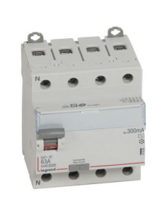 Interrupteur différentiel DX³-ID arrivée haute et départ bas à vis 4 Pôles 400V~ 63A type AC 300mA 4 modules LEGRAND 411666 2