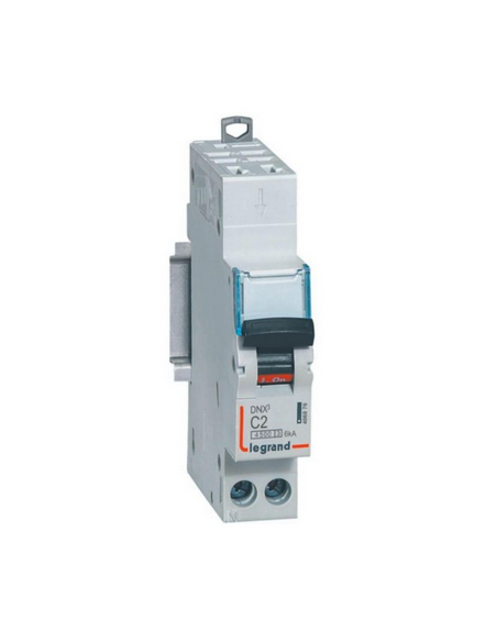 Disjoncteur Phase+Neutre DNX³4500 6kA arrivée borne automatique sortie borne à vis 1P+N 230V 2A courbe C 1 module LEGRAND 406876