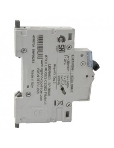 Disjoncteur DX³6000 arrivée haute et départ bas à vis 1 Pôle 230V~ à 400V~ 16A courbe C 1 module LEGRAND 407670