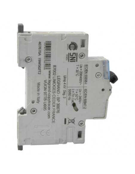 Disjoncteur DX³6000 arrivée haute et départ bas à vis 1 Pôle 230V~ à 400V~ 16A courbe C 1 module LEGRAND 407670