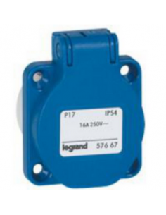 Prise Socle à encombrement réduit P17 à brochage domestique IP54 16A 250V~ bleu LEGRAND 057667