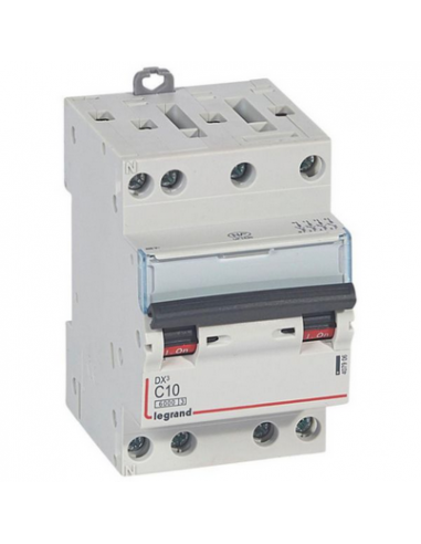Disjoncteur DX³6000 10kA arrivée haute et départ bas à vis 4 Pôles 400V 10A courbe C LEGRAND 407906