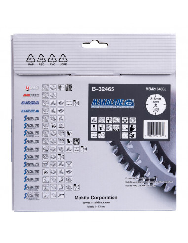 Lame de scie circulaire Makblade+ T.C.T 216 x 30 mm 48 dents pour le Bois MAKITA B-32465