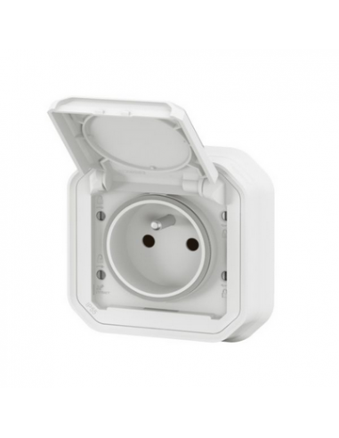 Prise de courant avec volet Plexo complet encastré avec griffes blanc LEGRAND 070034