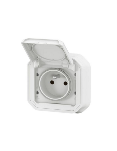 Prise de courant avec volet Plexo complet encastré avec griffes blanc LEGRAND 070034