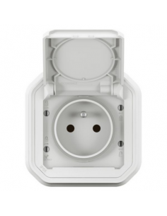Prise de courant avec volet Plexo complet encastré avec griffes blanc LEGRAND 070034