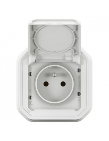 Prise de courant avec volet Plexo complet encastré avec griffes blanc LEGRAND 070034