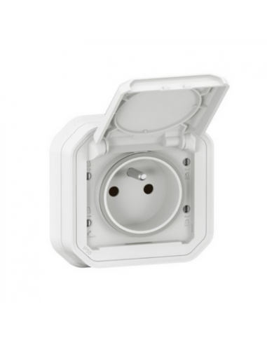 Prise de courant avec volet Plexo complet encastré avec griffes blanc LEGRAND 070034